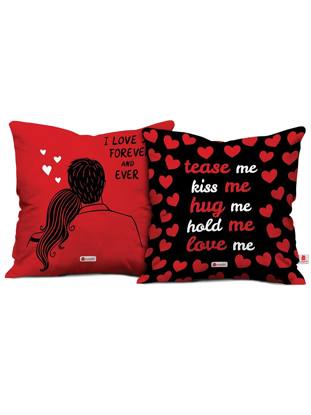 Indigifts Set of 2 Red & Black Valentine Gift Filled Cushions