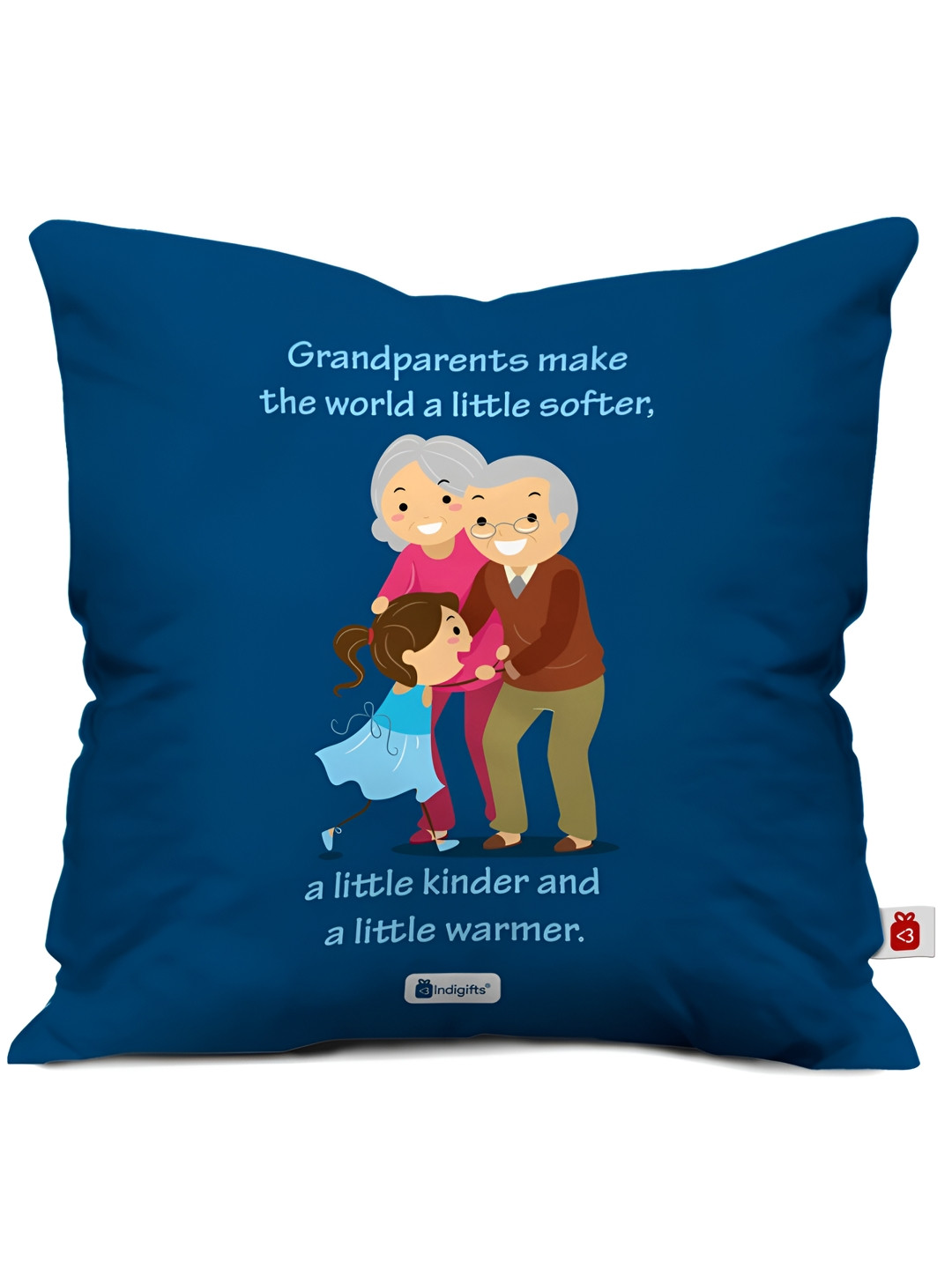Indigifts Blue Grandparents Anniversary Gift Printed Pre-Filled Cushion With Filler