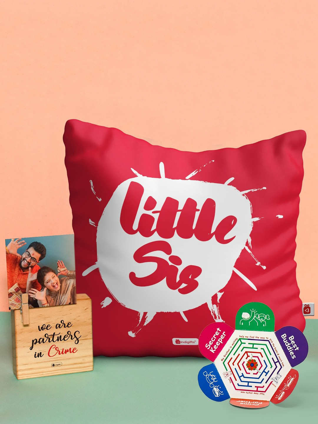 Indigifts Red Printed Cotton Fiber Pre Filled Cushion