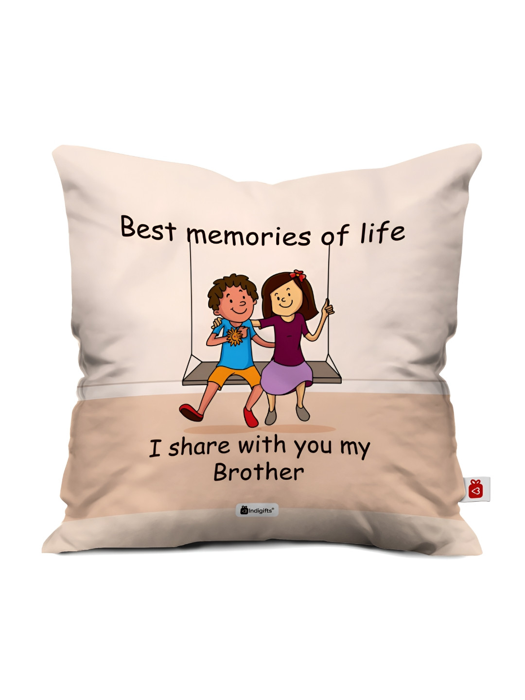 Indigifts Dusty Pink & Beige Raksha Bandhan Printed Cotton Pre-Filled Cushion With Filler