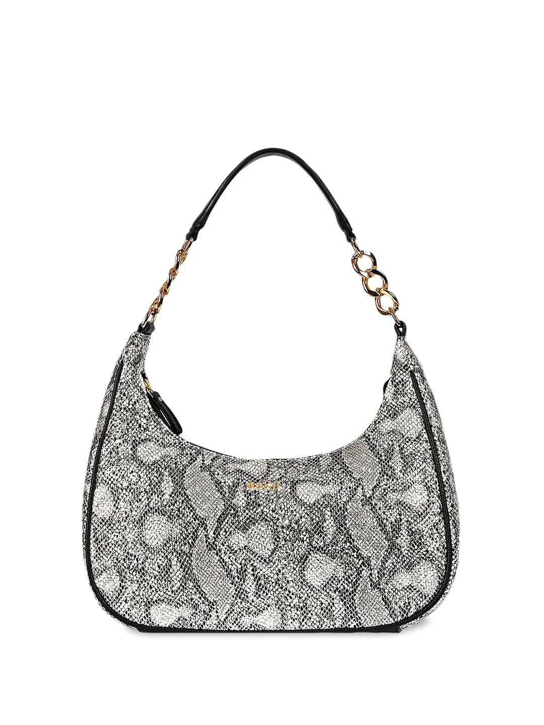 eske Women Silver Python Print Compact Moon Bag  Gold Chain Strap Vegan Hobo Sling Bag