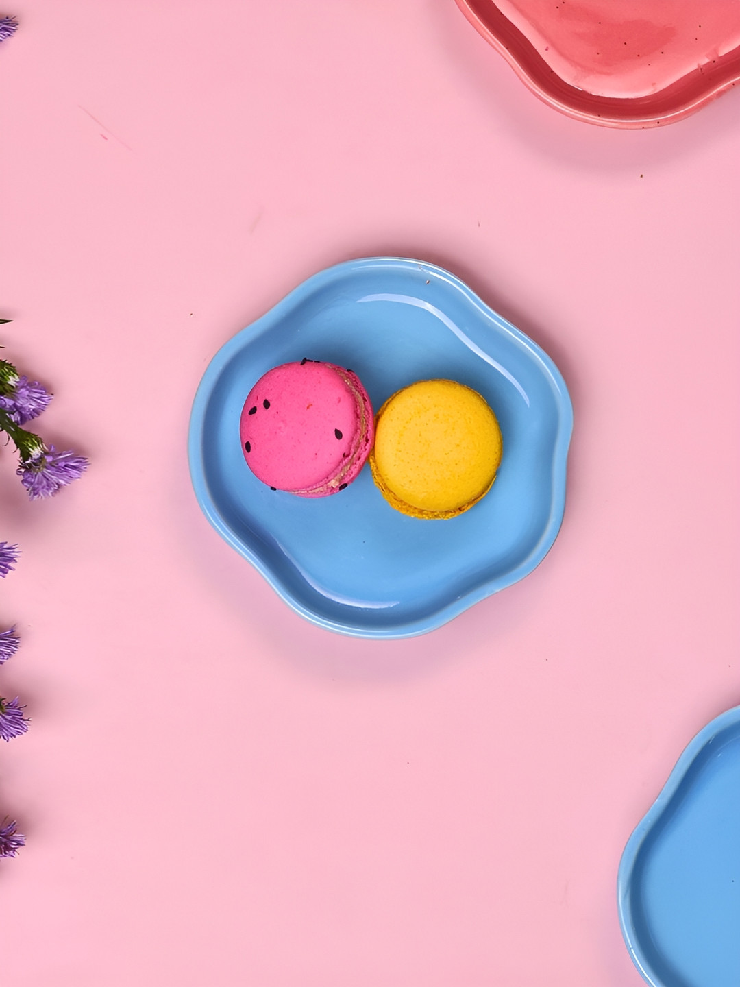 WEAVING HOMES Blue 2 Pieces Microwave Safe Glossy Ceramic Dessert Plates