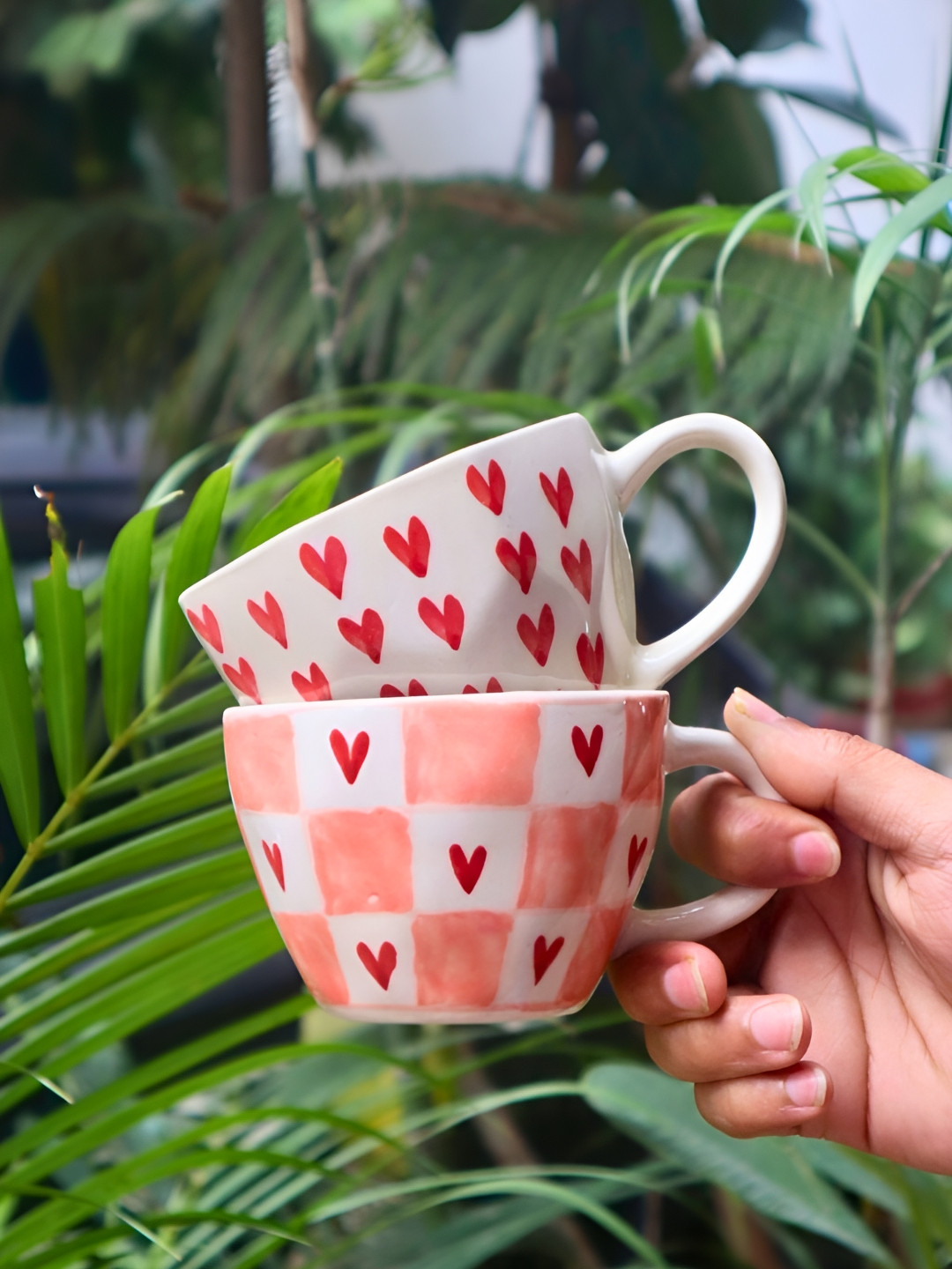 WEAVING HOMES Red & White 2 Pieces Printed Ceramic Glossy Cup