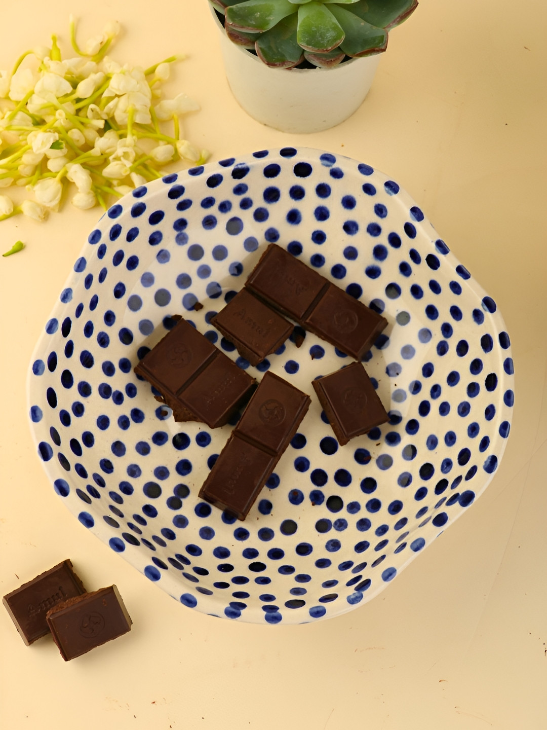 WEAVING HOMES White & Blue Printed Ceramic Glossy Bowl