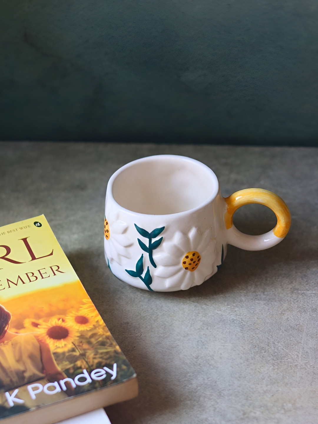 WEAVING HOMES Nikshith Name Personalised White Floral Ceramic Handmade Mug-250ml