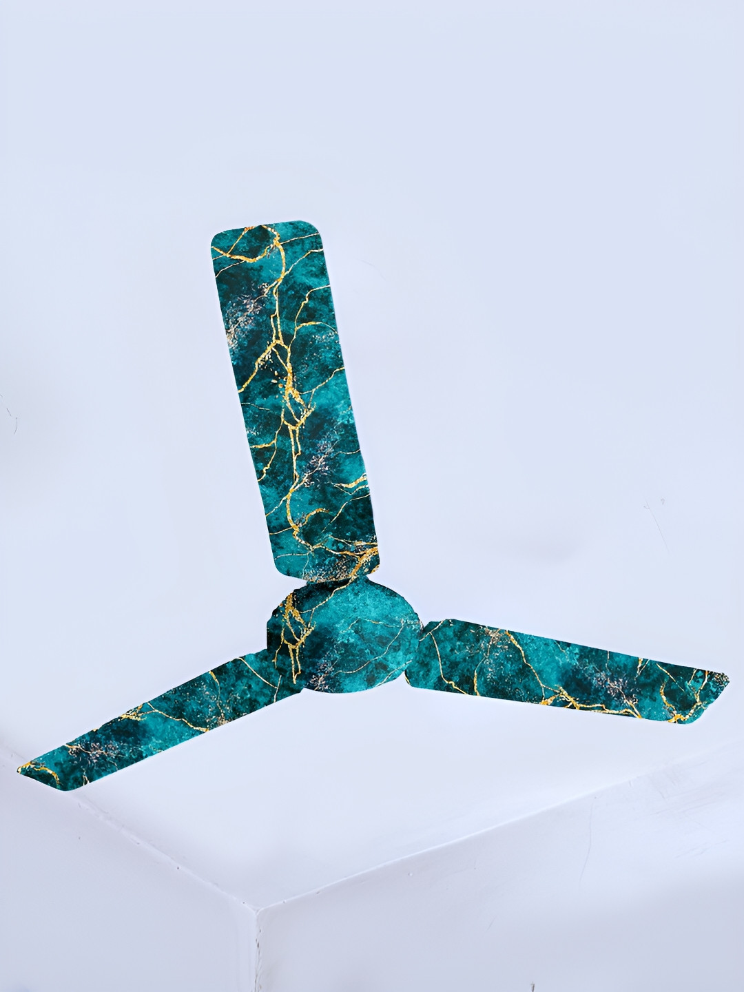 Cortina Teal Blue Printed Stretchable Ceiling Fan Blade Cover