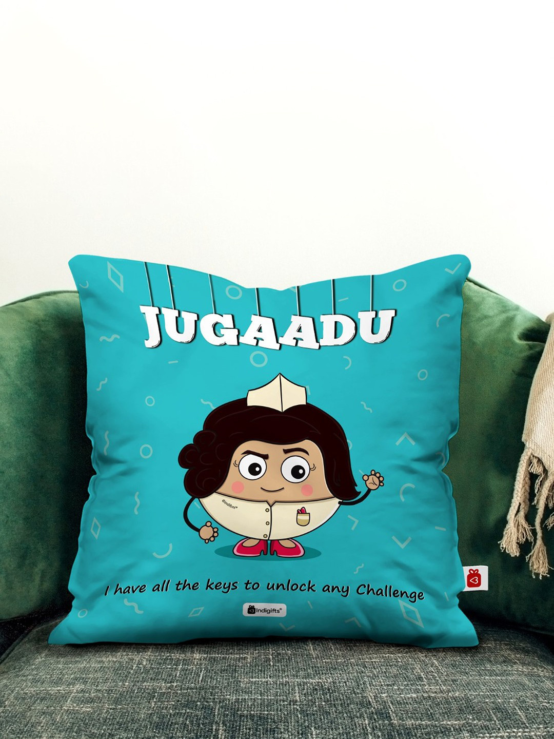 Indigifts Jugaadu Ethnic Motifs Polycotton Tear Resistant Cushion Cover - 16 x 16 Inches