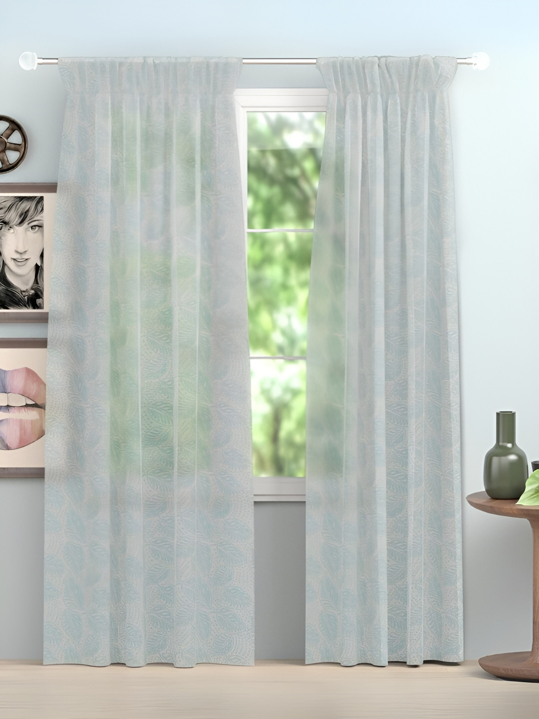 Peepul Tree Floral Printed Sheer Cotton Window Curtain