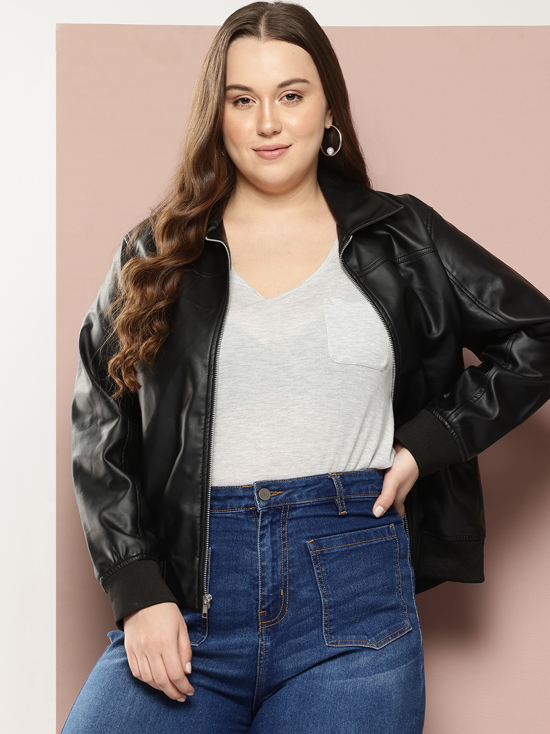 Faux leather plus size jacket 2025