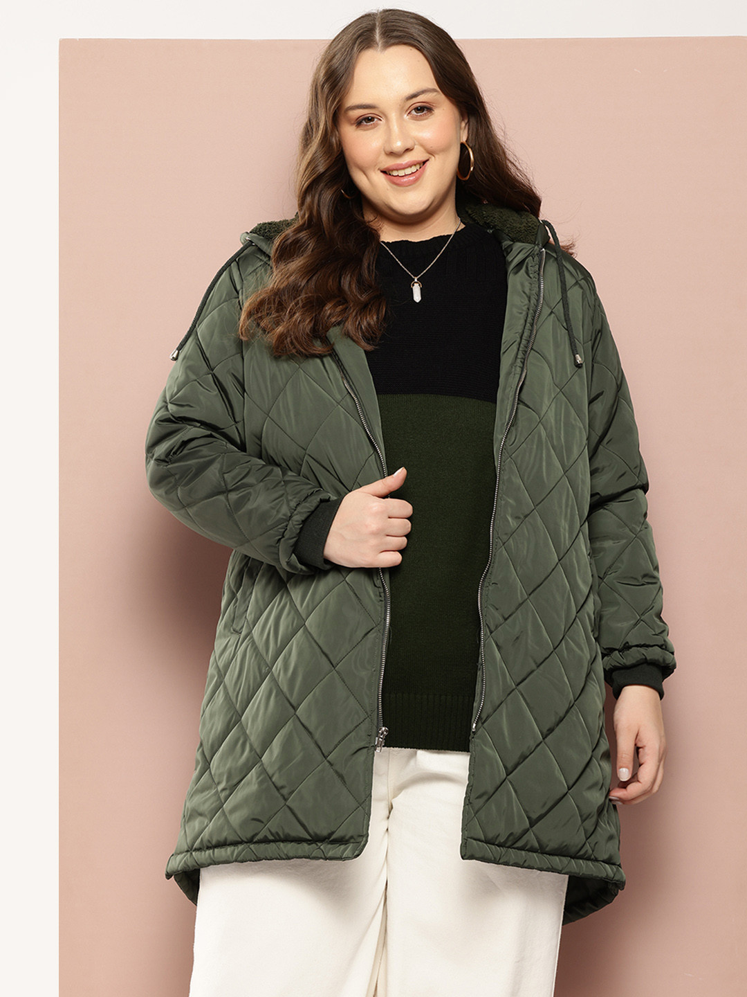 Sztori Plus Size Hooded Quilted Jacket