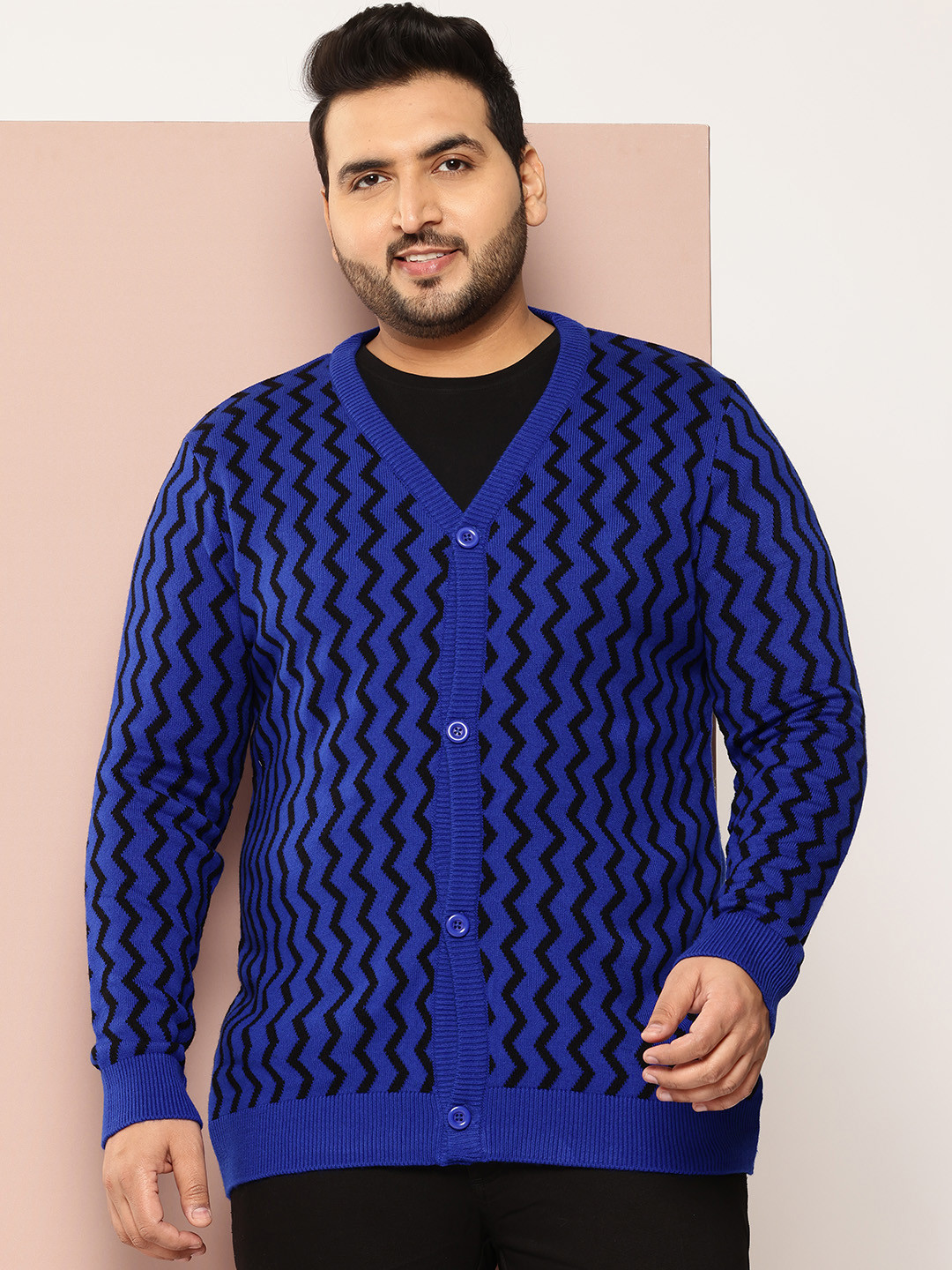 Sztori Plus Size Striped Acrylic Cardigan