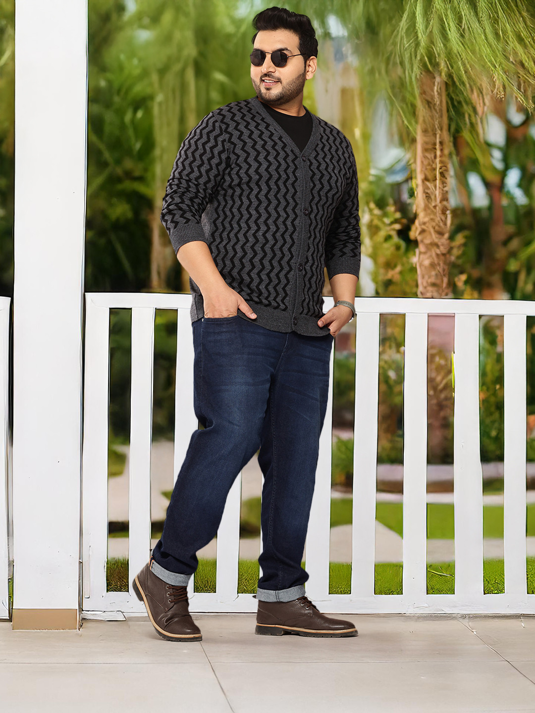 Sztori Plus Size Striped Acrylic Cardigan
