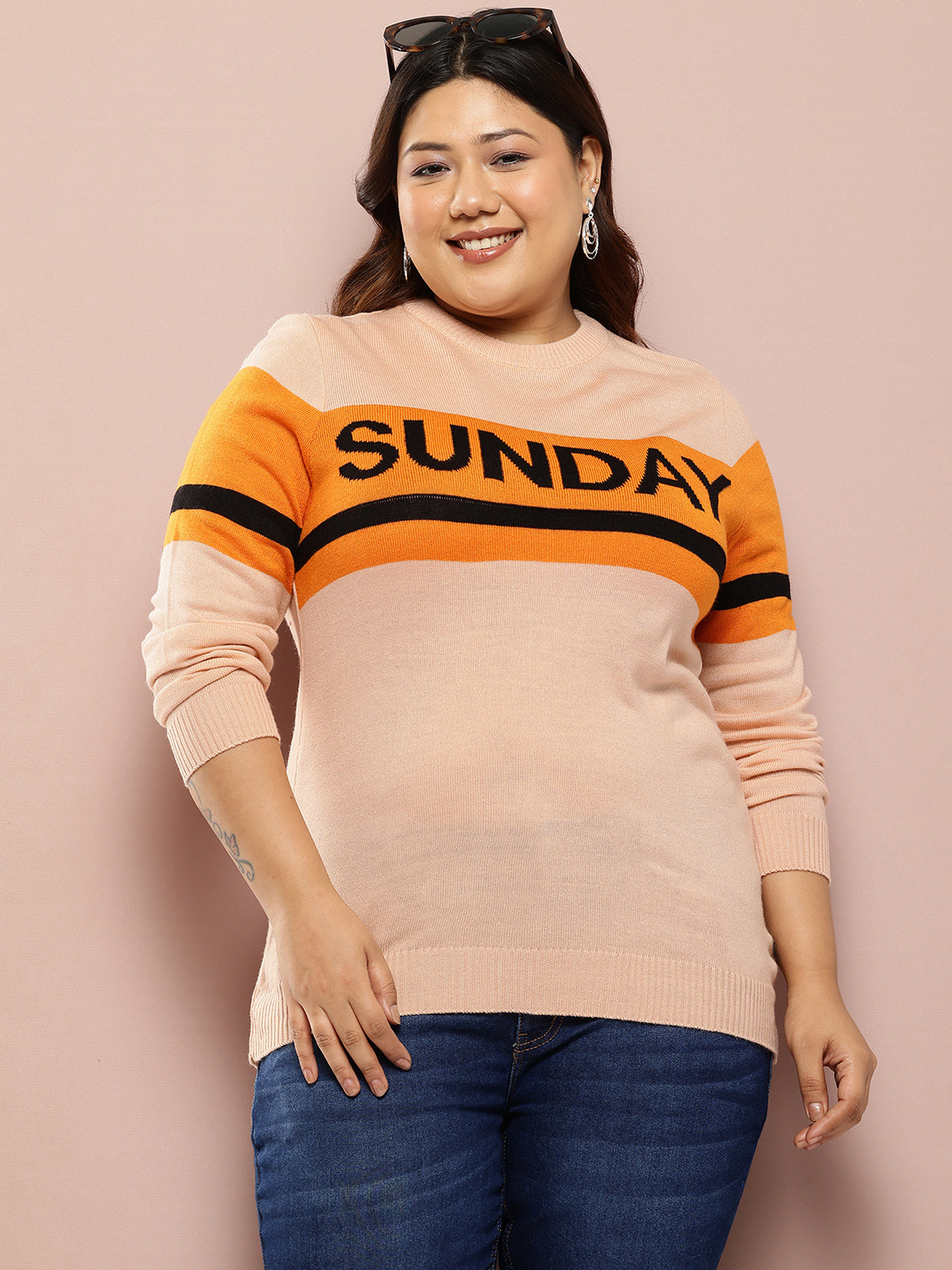 Sztori Plus-Size Typography Print Knitted Pullover