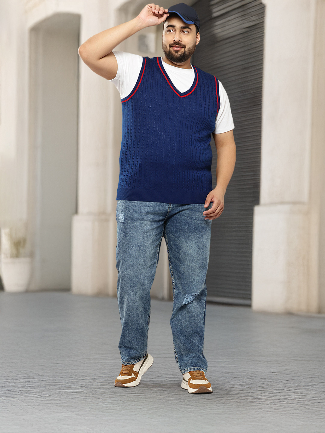 Sztori Cable Knit Print V-Neck Pure Acrylic Sweater Vest