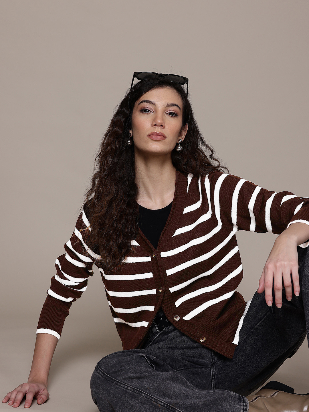 The Roadster Lifestyle Co. Raglan Sleeves Striped Cardigan