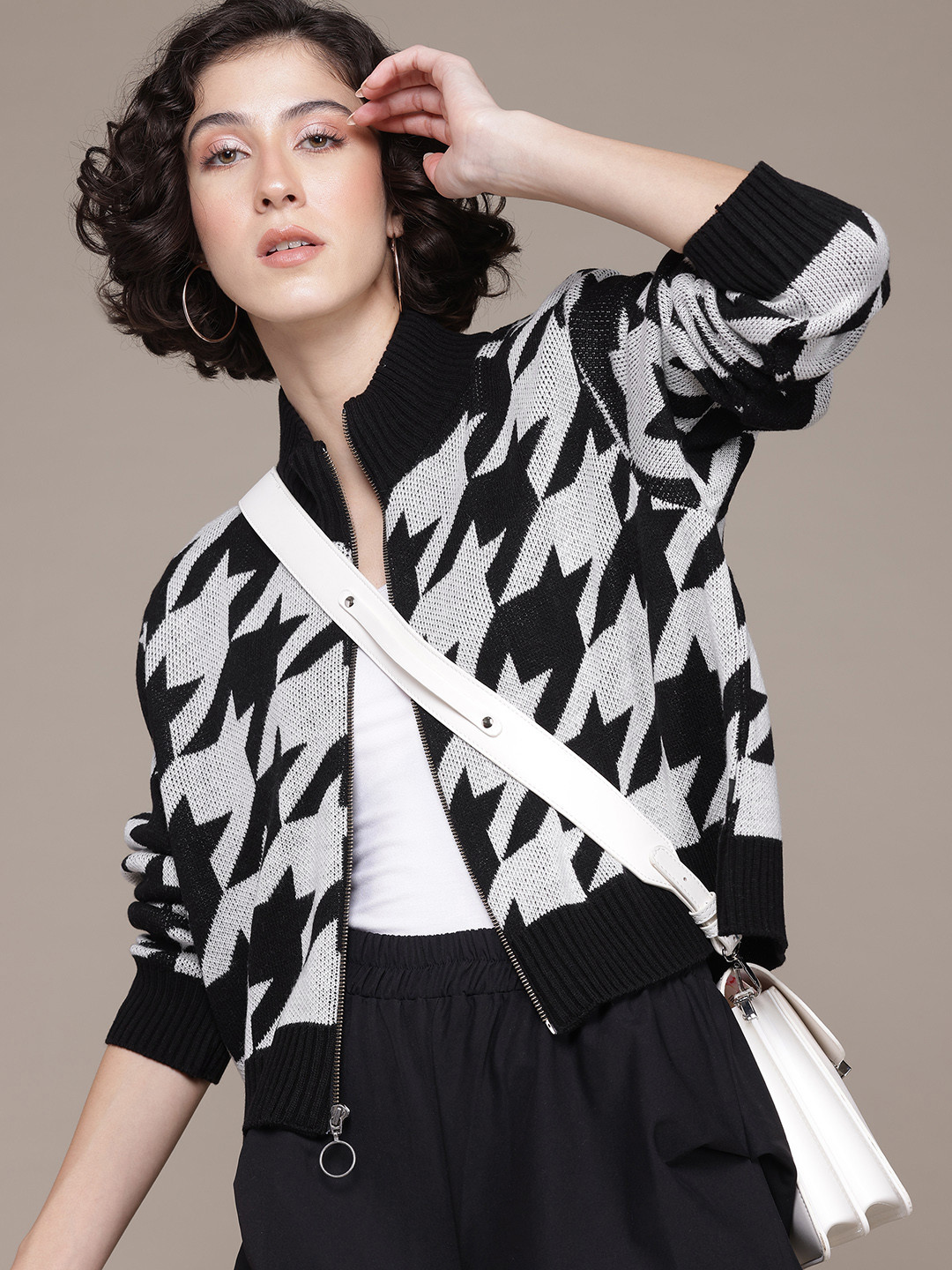 The Roadster Lifestyle Co. Acrylic Houndstooth Cardigan