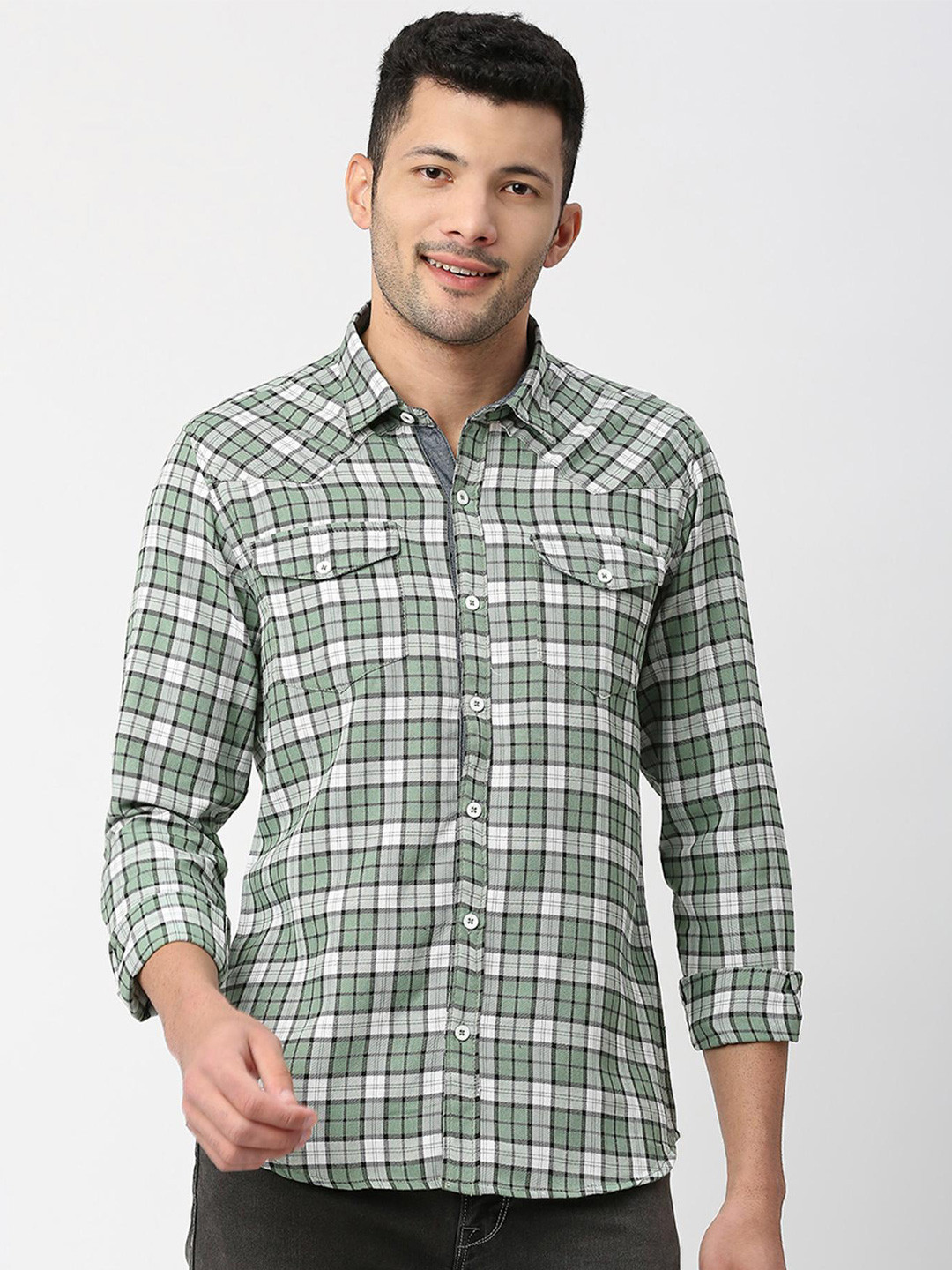 SNX Tailored Fit Opaque Checked Cotton Casual Shirt