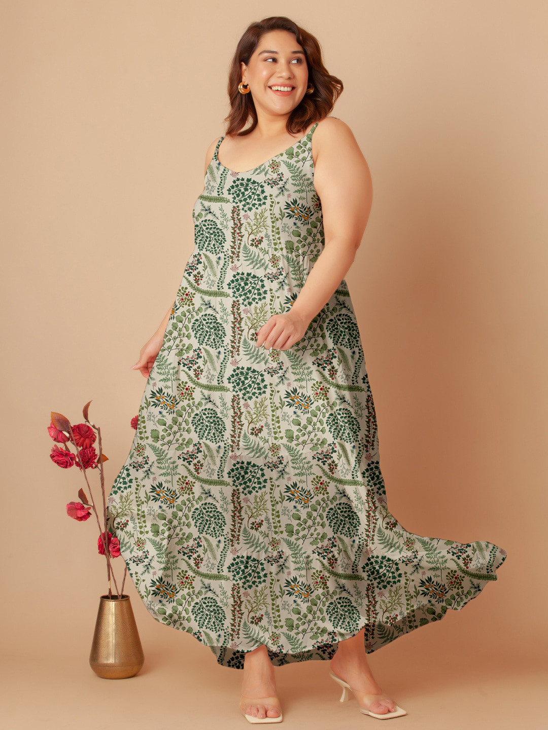 Zink Curve Ethnic Motifs Printed Shoulder Straps Maxi Dress