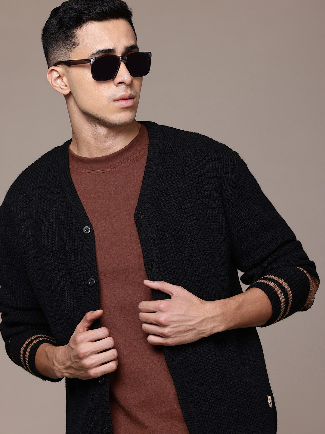 The Roadster Lifestyle Co. Men Ribbed Acrylic Cardigan