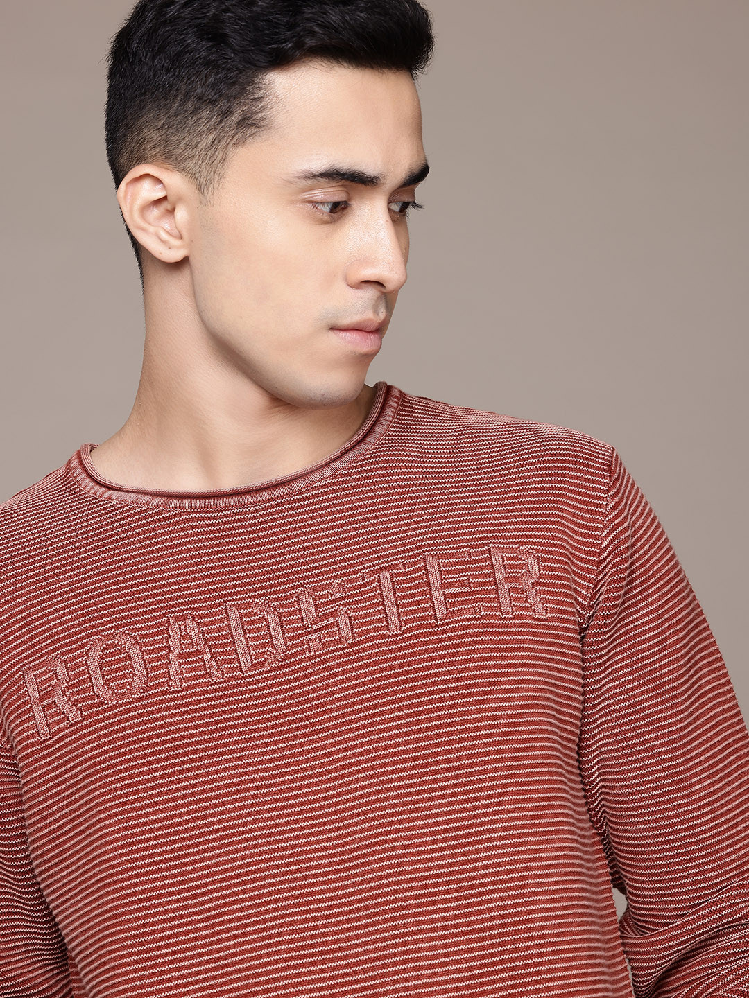 The Roadster Life Co. Brand Logo Self Design Pure Cotton Pullover