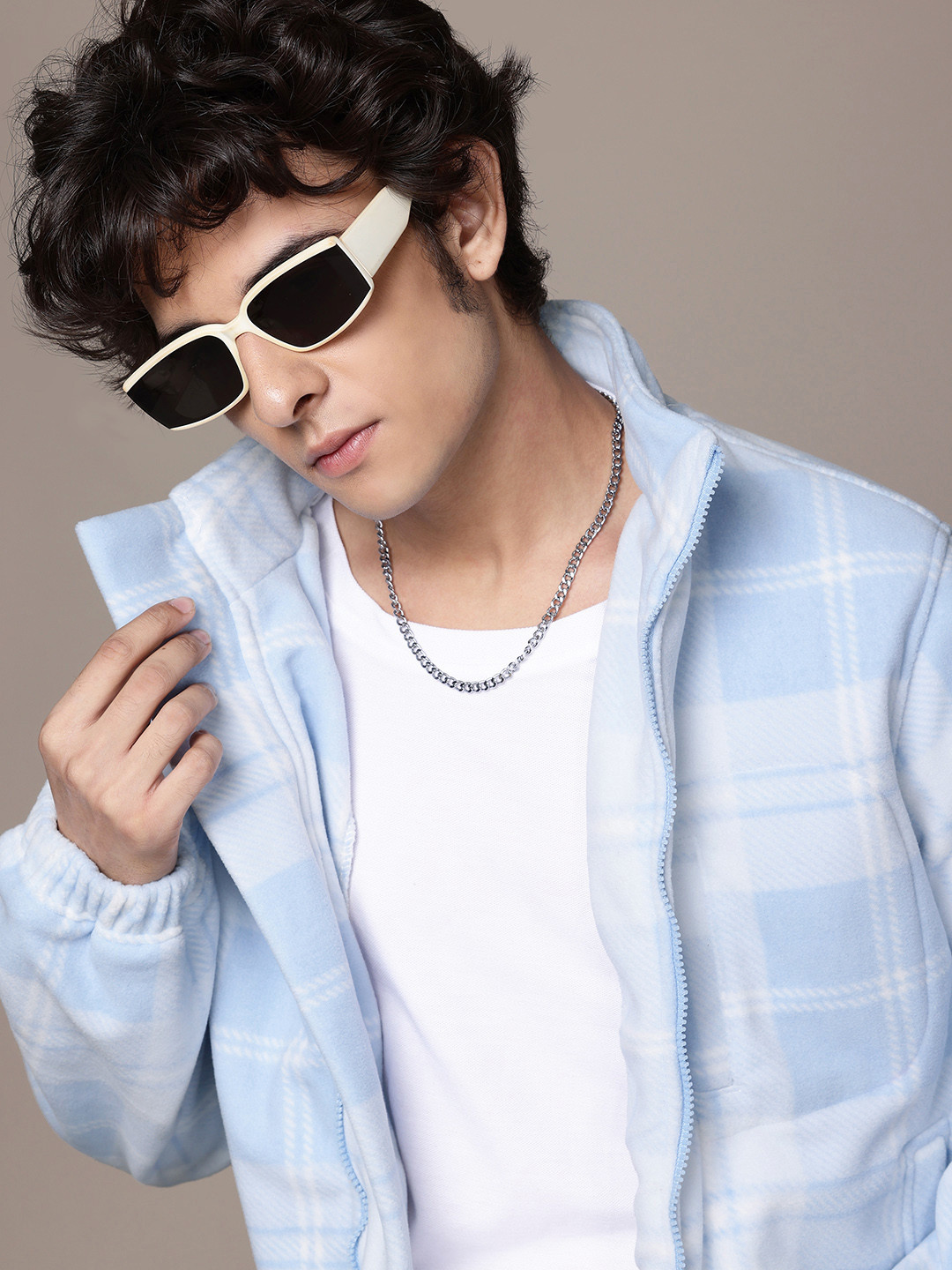 The Roadster Life Co.  Faux Fur Trim Checked Tailored Jacket