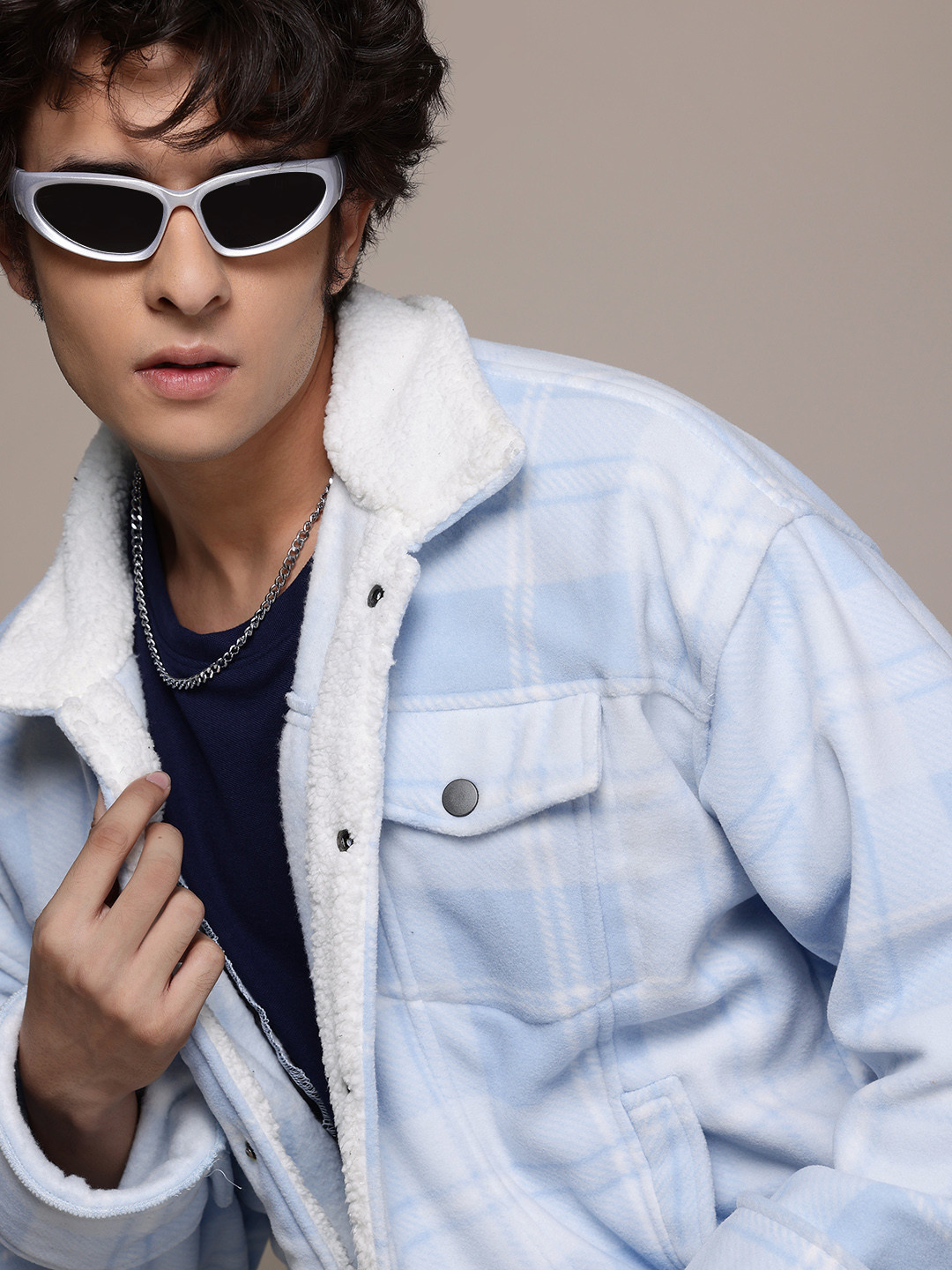 The Roadster Life Co.  Faux Fur Trim Checked Tailored Jacket