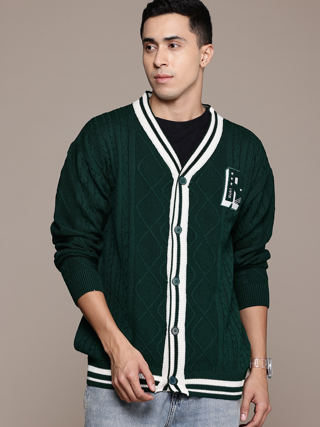 The Roadster Lifestyle Co. Men Cable Knit Cardigan