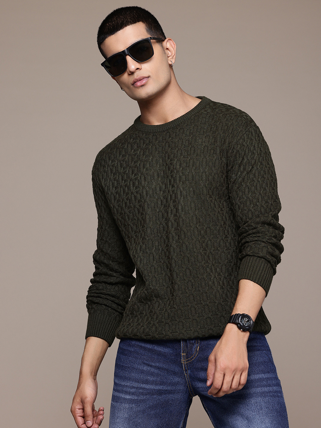 The Roadster Lifestyle Co. Basket Design Knitted Acrylic Pullover