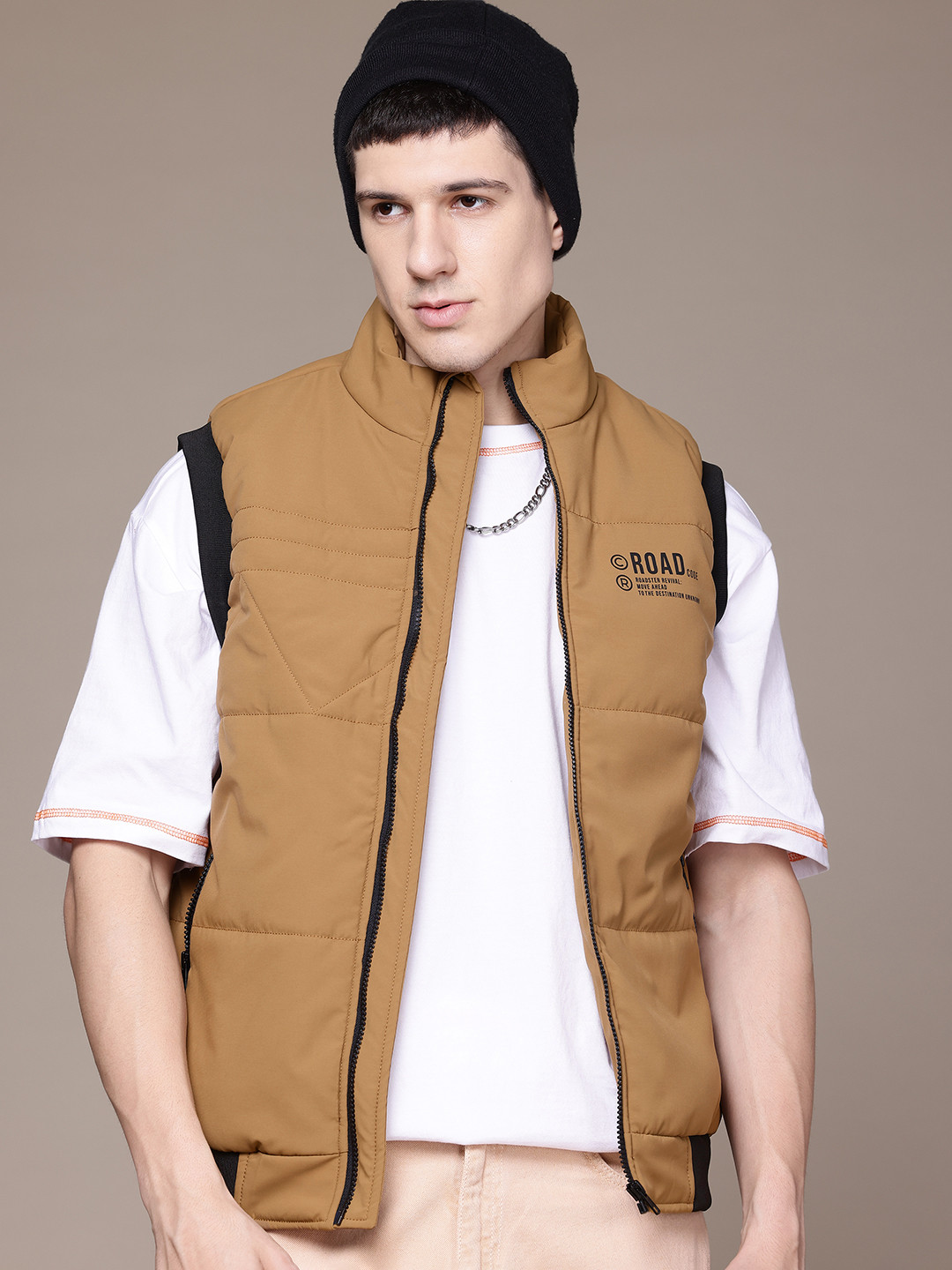 Roadster Mock Collar Gilet Style Padded Jacket