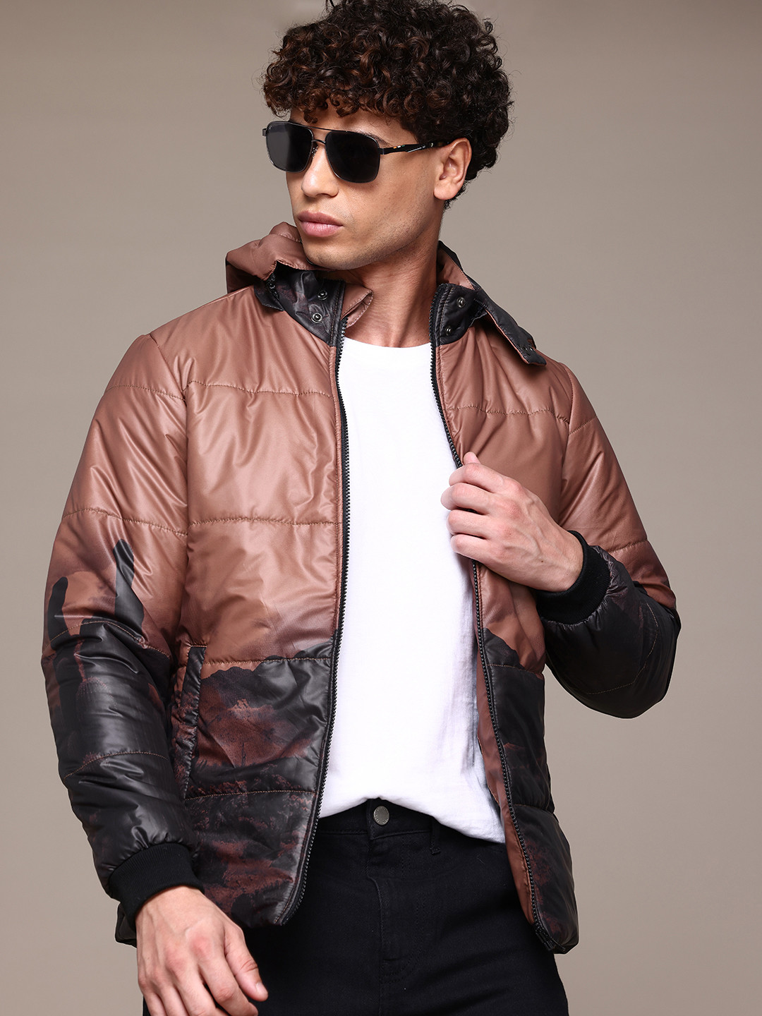 The Roadster Life Co. Graphic Printed Hooded Padded Jacket