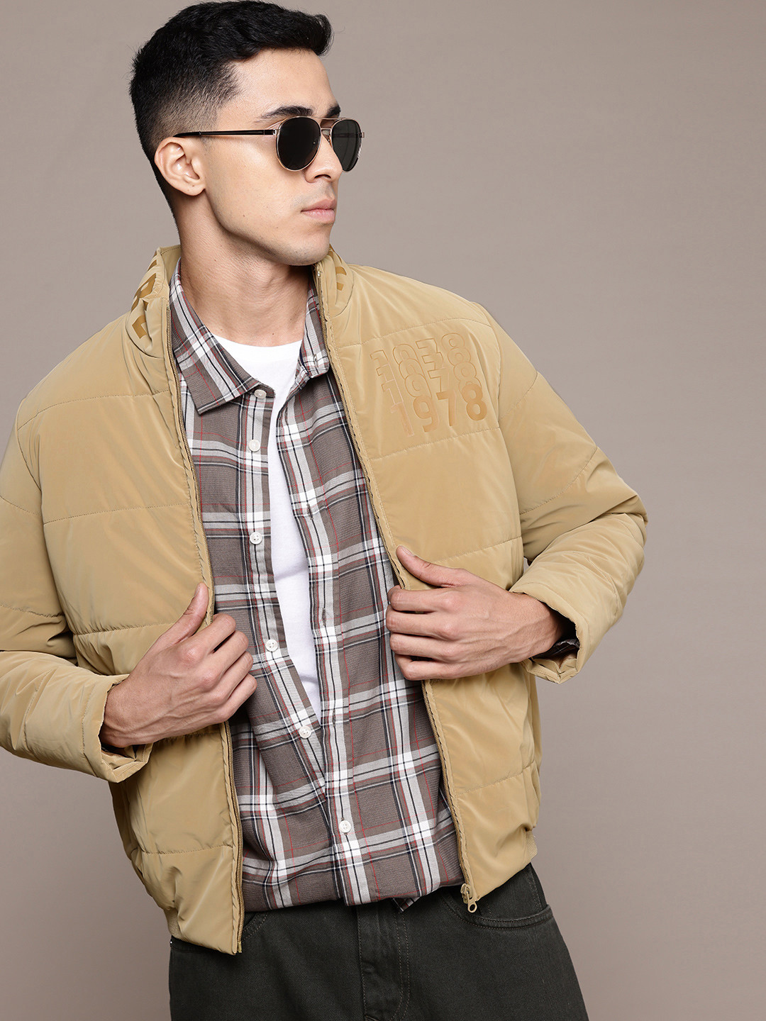 Roadster Typography Print Quilted Bomber Jacket