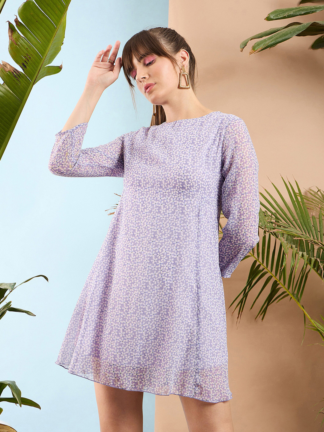 SASSAFRAS Lavender Floral Printed A Line Dress