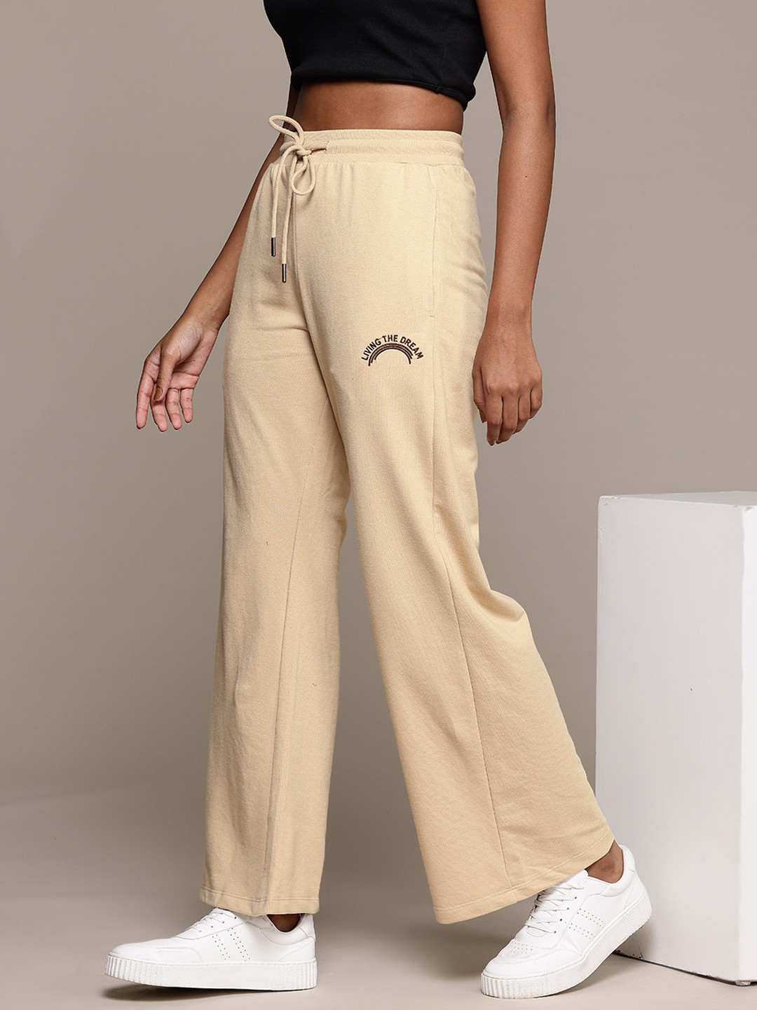 Roadster Women Relaxed Typography Embroidered Loose Fit Parallel Trousers