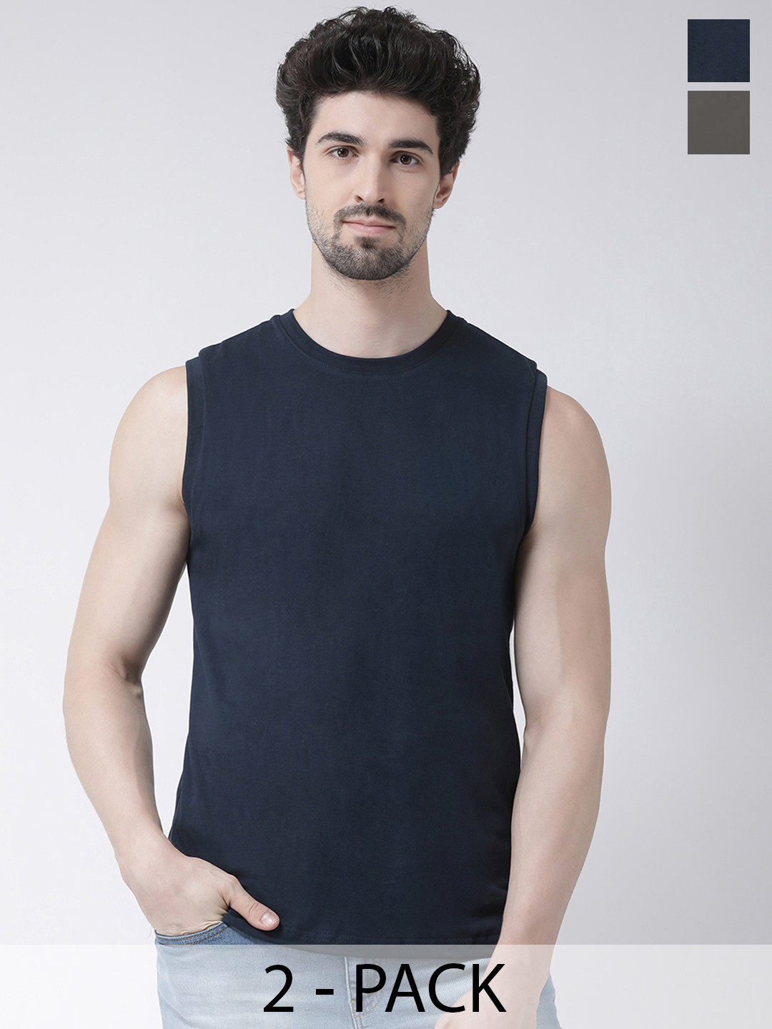 Friskers Pack Of 2 Cotton Round Neck Sleeveless Slim Fit Casual T-shirts