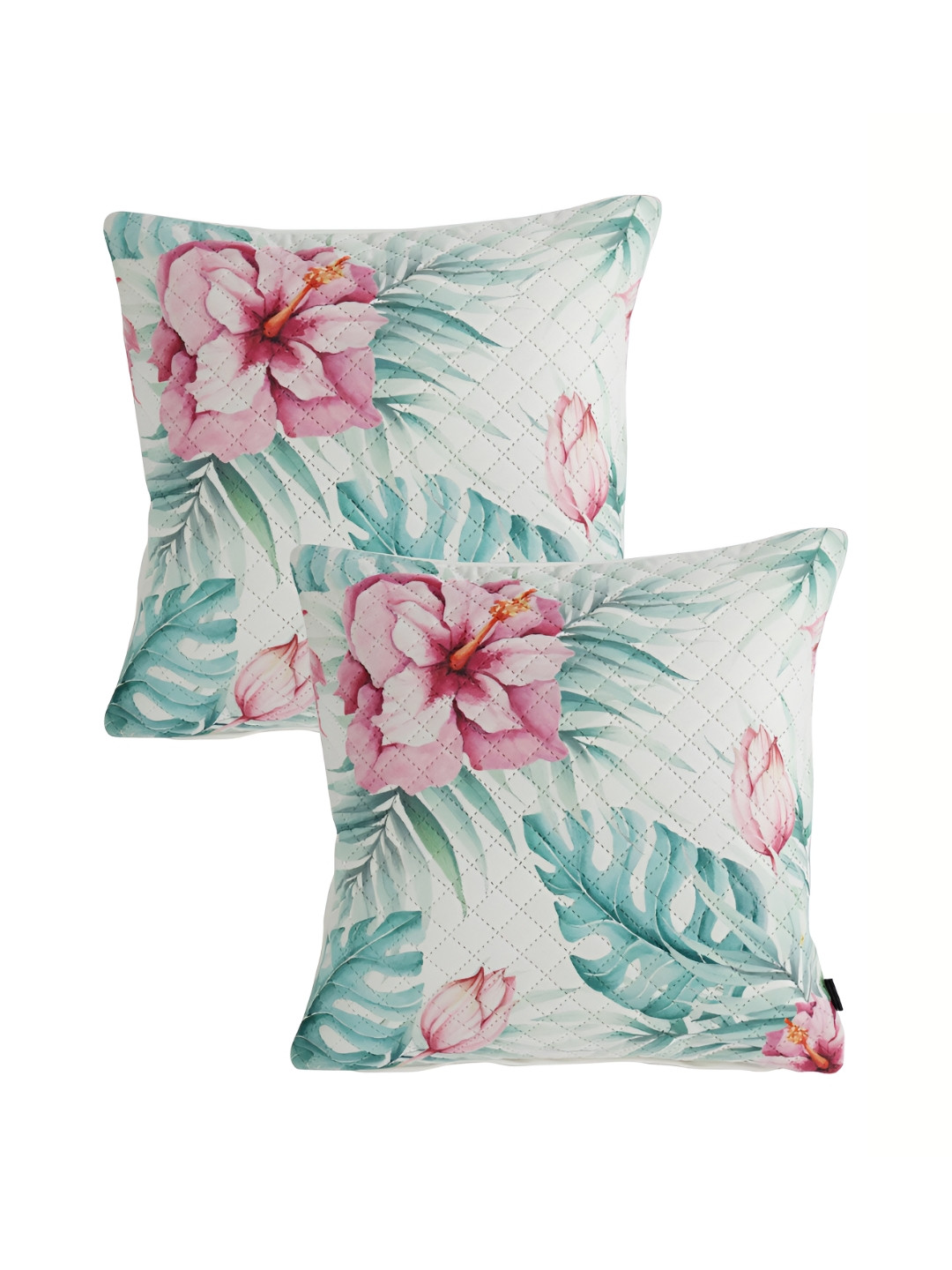 Aura Green Floral Velvet HD Digital 2 Piece Square Cushion Covers - 16 x 16 Inches
