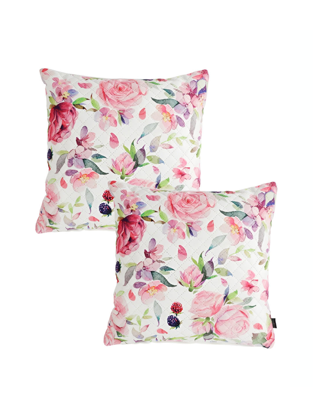 Aura Pink Floral Velvet HD Digital 2 Piece Square Cushion Covers - 15.7 x 15.7 Inches