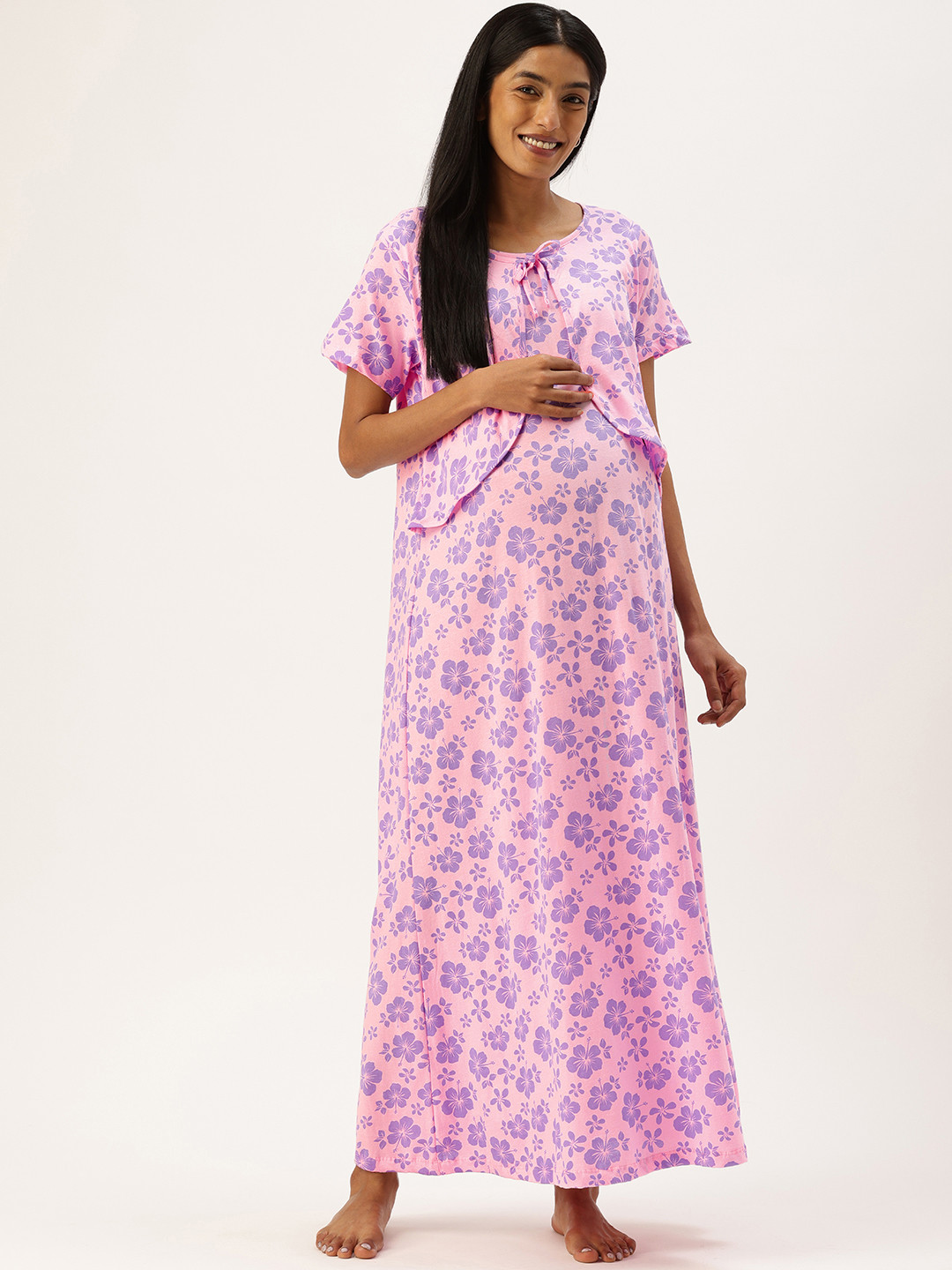 Nejo Printed Maternity Pure Cotton Maxi Nightdress