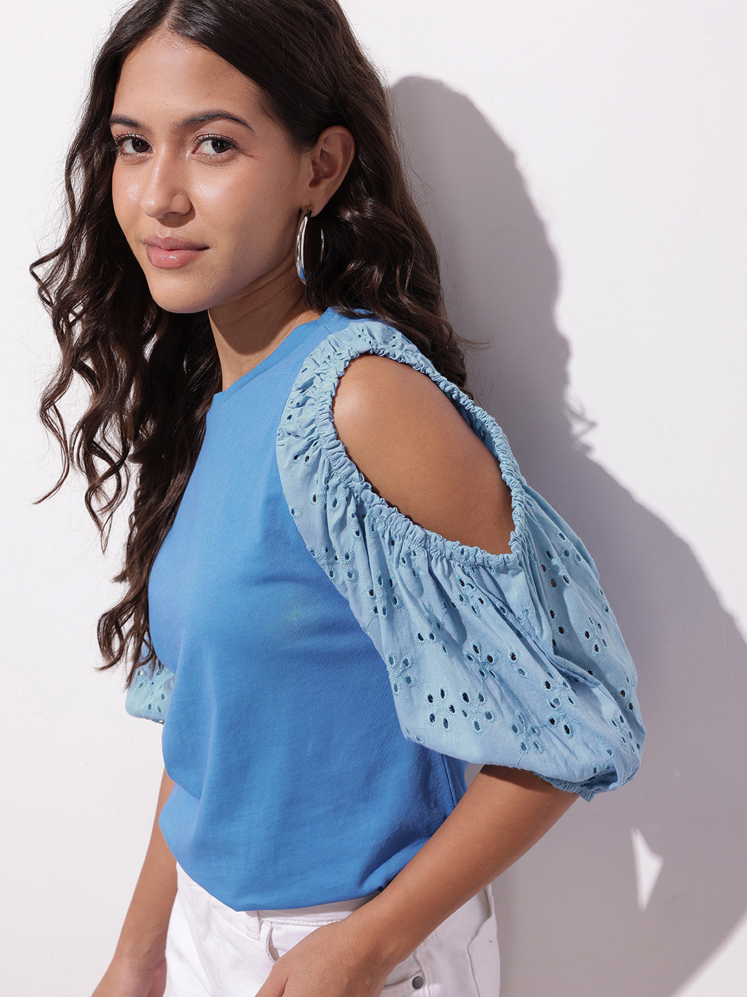 DressBerry Cold SHoudler Sleeves Schiffli Pure Cortton Top