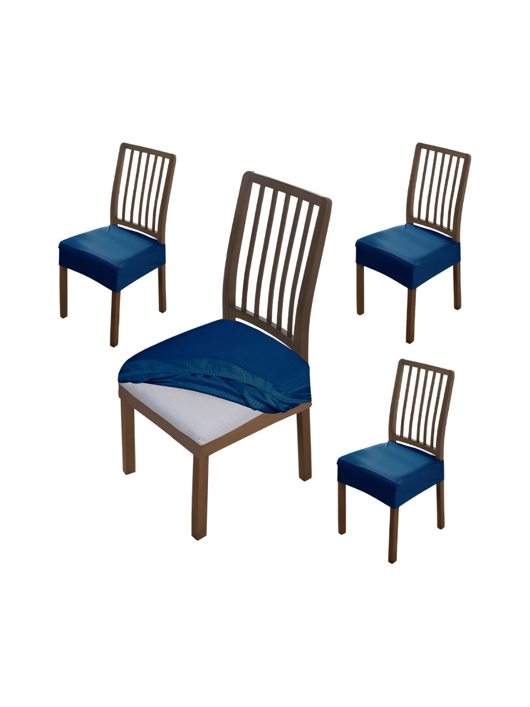 HOKIPO Blue 4 Pieces Jacquard Comfortable Chair Seat Covers