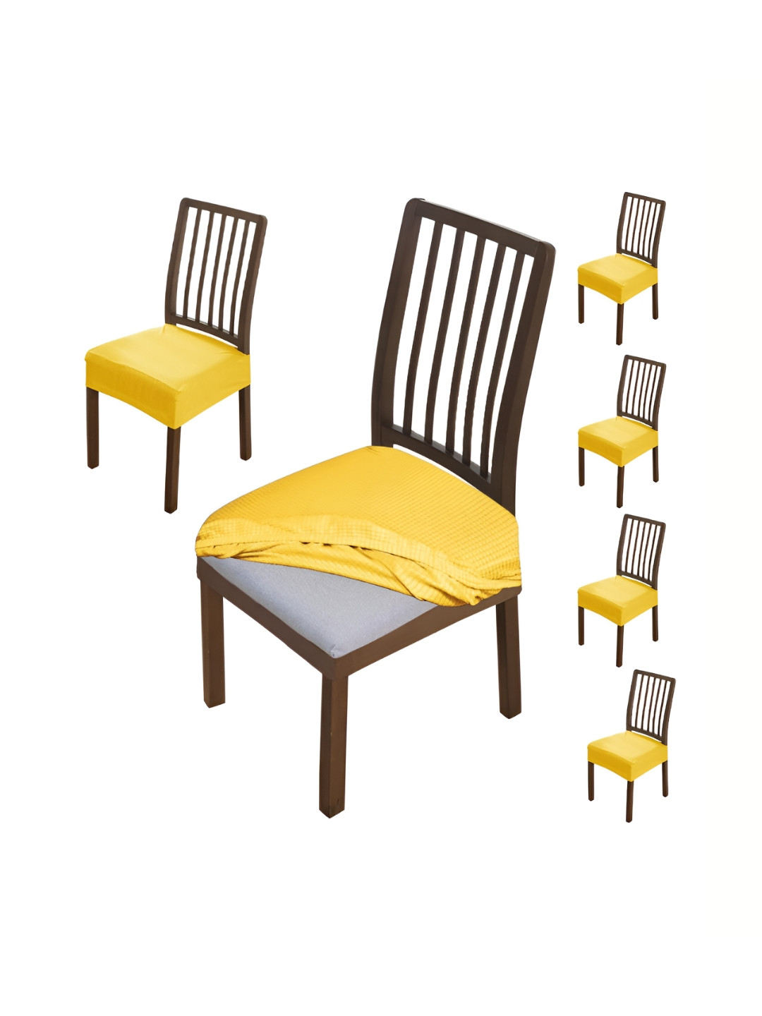 HOKIPO 6 Pieces Yellow Jacquard Dining Chair Seat Cover