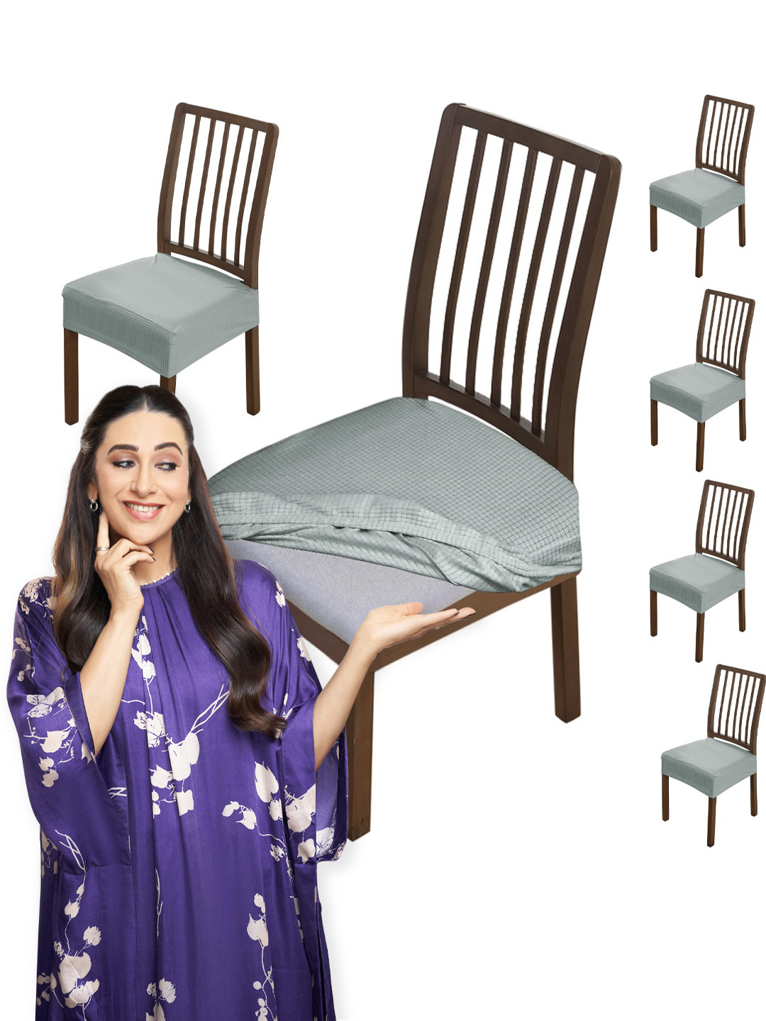 HOKIPO 6 Pieces Light Grey Self Design Comfortable Chair Covers