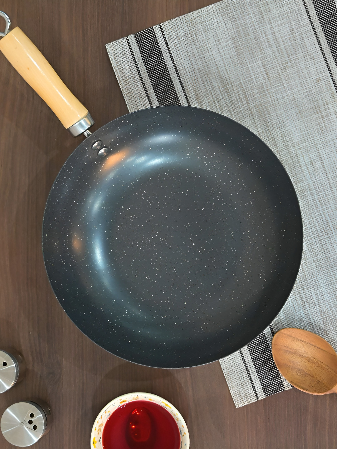 Femora Black & Beige Carbon Steel Dishwasher Safe Kadhai or Wok 3L