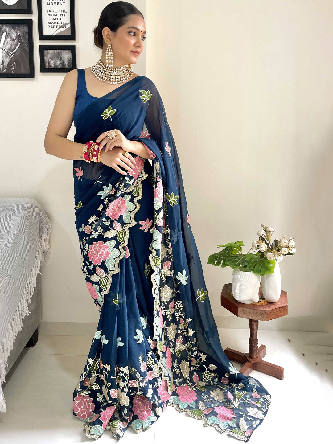 Mitera Floral Embroidered Saree