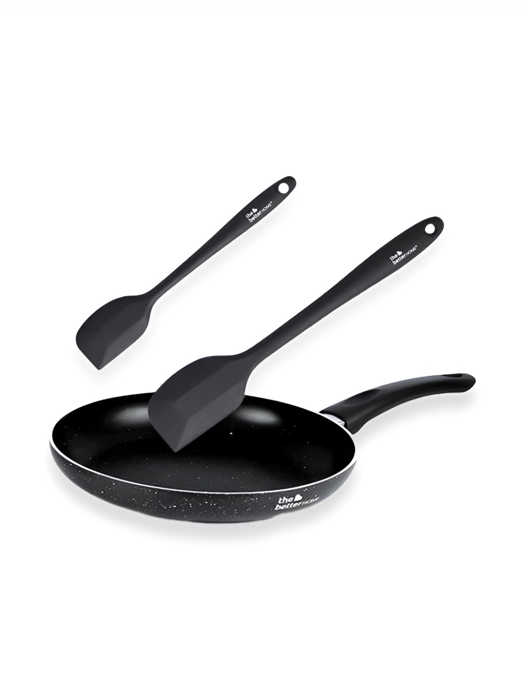 The Better Home 3 Pcs Black Silicon Heat Resistant Non-Stick Spatula & Fry Pan Set