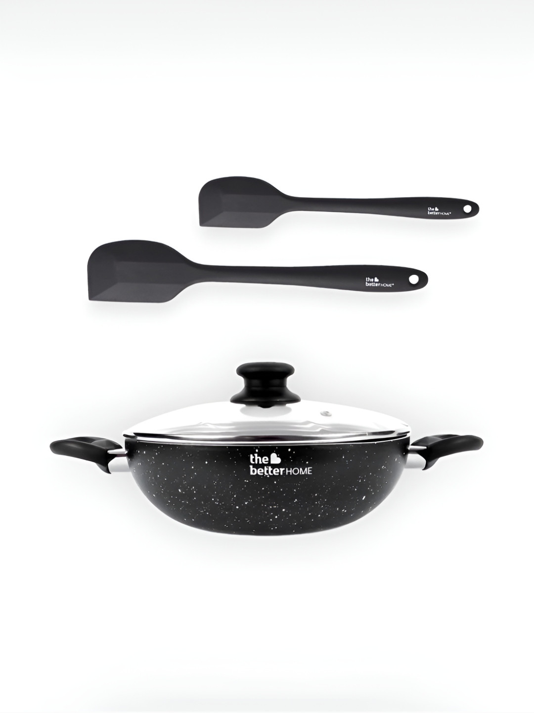 The Better Home 3 Pcs Black & Grey Silicon Heat Resistant Non-Stick Spatula & Kadai Set
