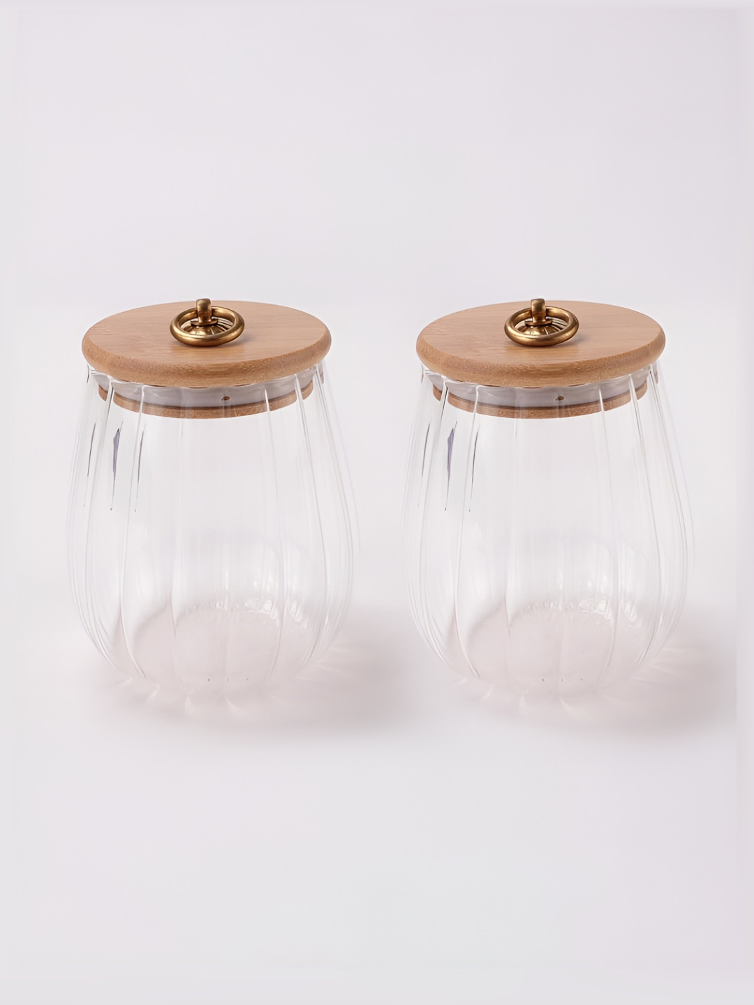 The Better Home Transparent Striped Borosilicate Glass Microwave Safe 2 Piece Clip-On Canister-820ml