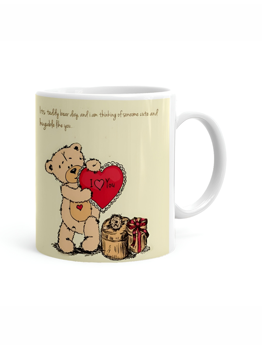 Khakee I Love You Valentine Love theme White Typography Ceramic Handmade Mug-325ml