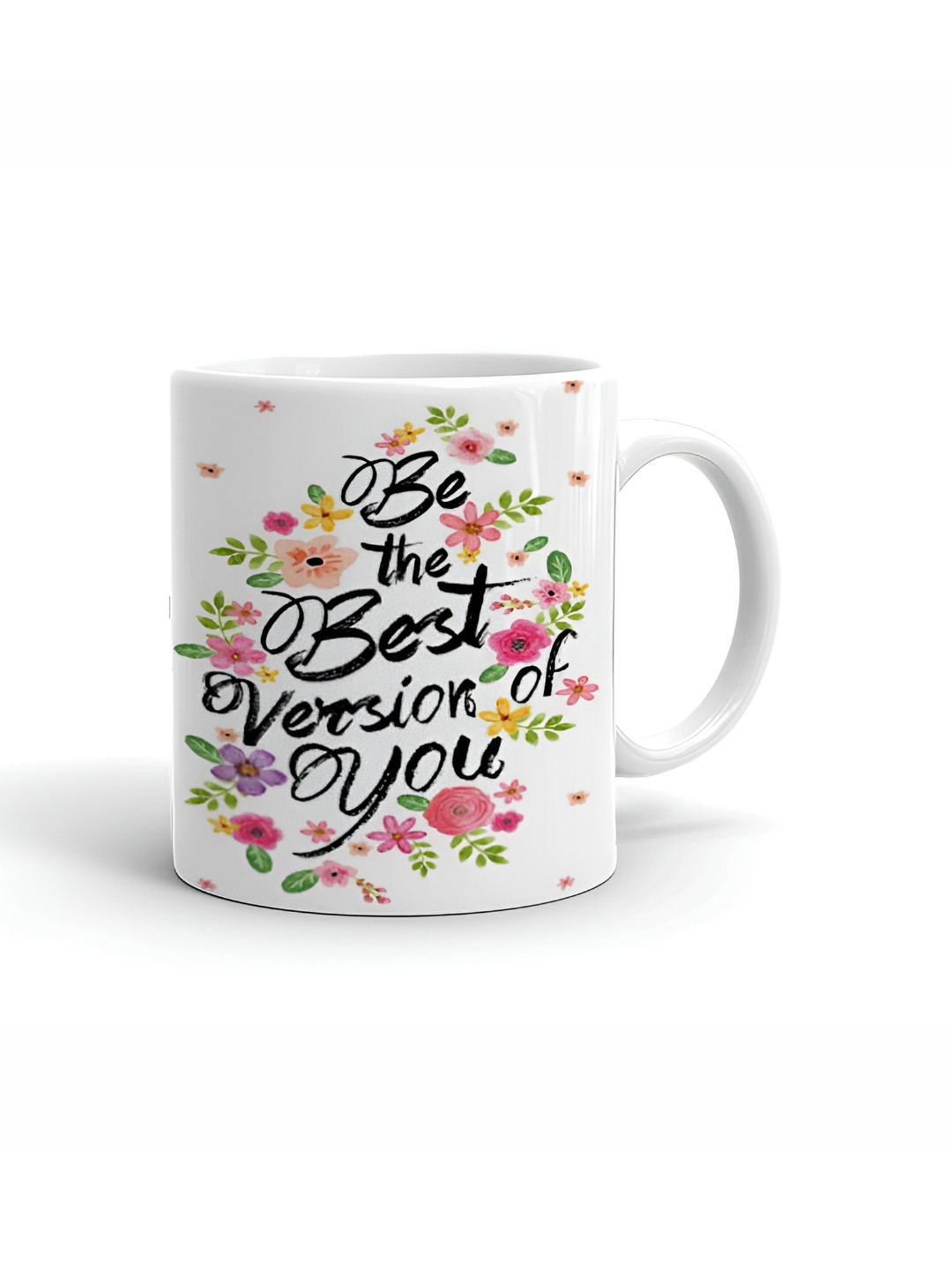 Khakee Deer & Floral Decals White Typography Ceramic Microwave Safe Mug-325ml