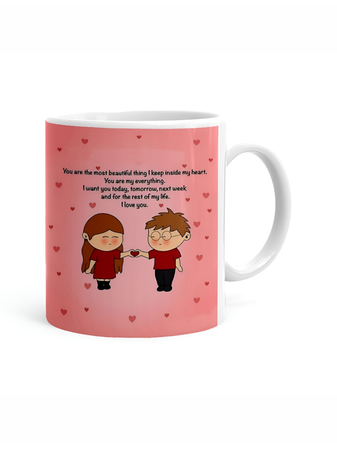 Khakee Ist Valentines Day I Love You White Typography Ceramic Handmade Mug-325ml