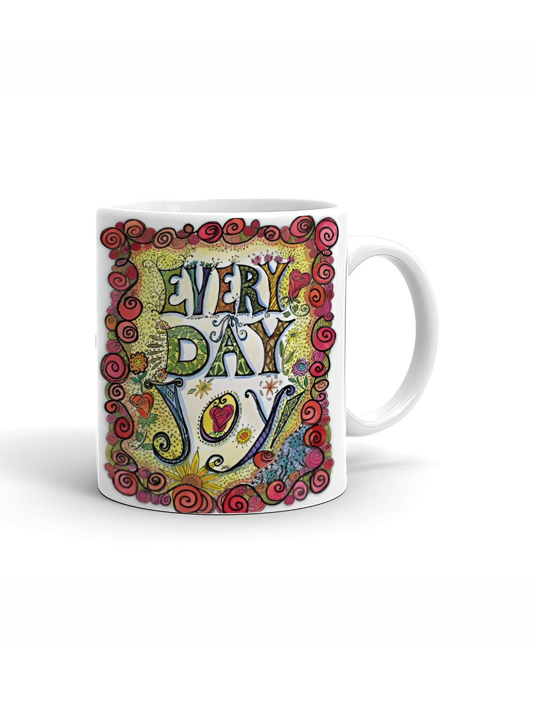 Khakee Candy Striped Design White Typography Ceramic Handmade Mug-325ml